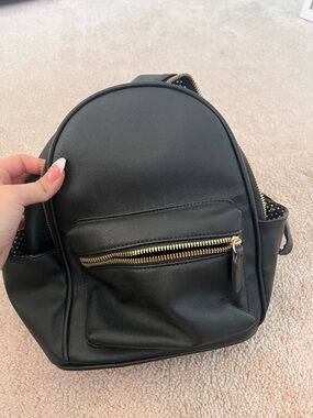 Black Mini Backpack with Gold Zipper